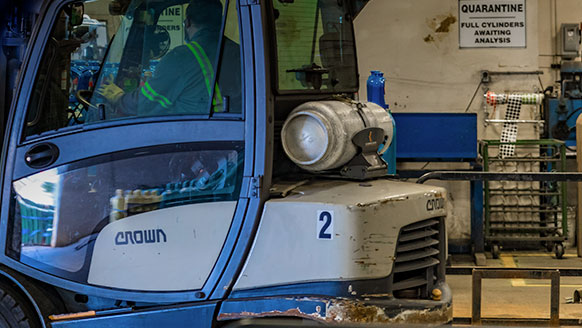 A propane fueled forklift