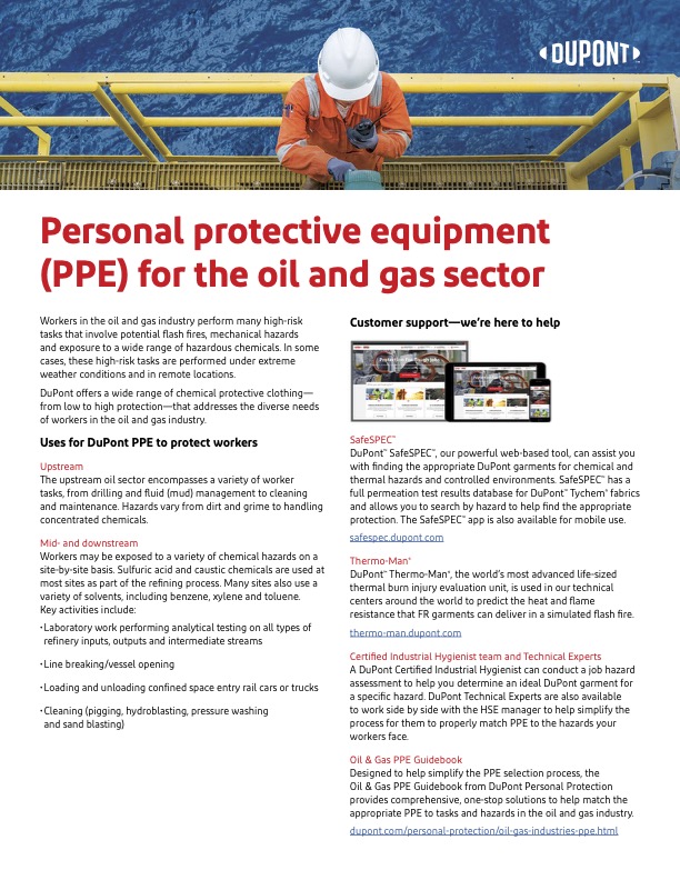 Image and description of DuPont general manufacturing PPE brochure available for download
