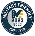 Green, gold and white 2023 Military Friendly Award logo won by Airgas.