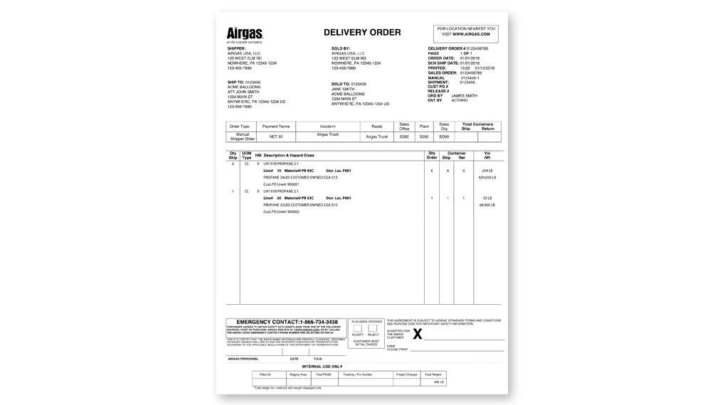 A sample PDF of the full size proof of a digital delivery receipt