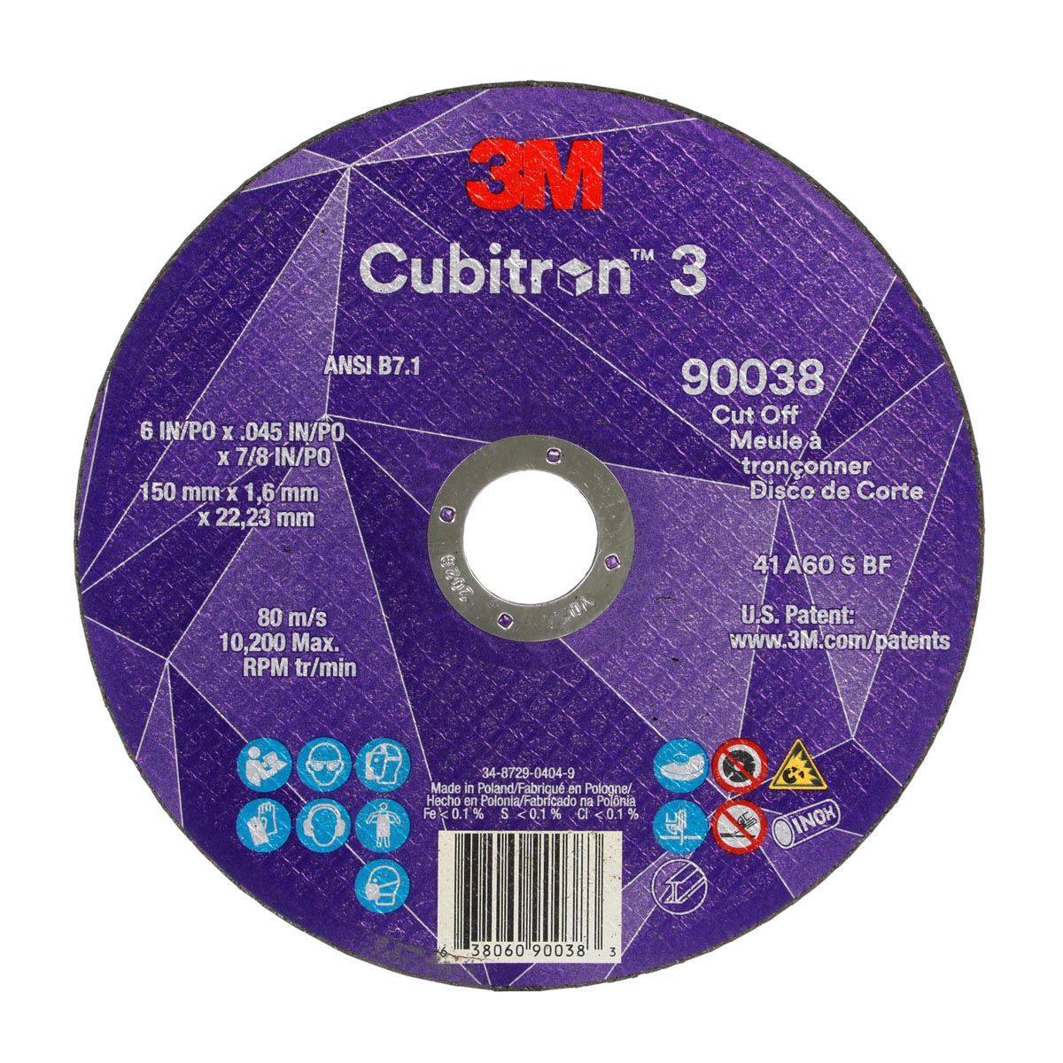 3m 3M-1991 Green Corps Reinforced Weld Grinding Wheel 01991, 3 X 3/16 X