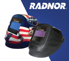 Products and Logos Two Radnor Helmets on a white and blue background with a Radnor Logo