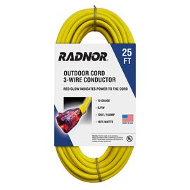 RADNOR™ 25' 15 A 125 VAC PVC Jacket Yellow Extension Cord