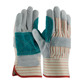 Protective Industrial Products Large Gray Double Leather Palm Gloves With Canvas Back And Rubberized Safety Cuff