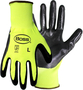 Protective Industrial Products Large Boss® 13 Gauge Black Nitrile Palm And Fingers Coated Work Gloves With Hi-Viz Yellow Polyester Liner And Knit Wrist Cuff