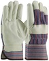 Protective Industrial Products Small Blue Grain Cowhide Palm Gloves With Fabric Back And Rubberized Safety Cuff