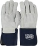 Protective Industrial Products Small Blue Premium Split Leather Palm Gloves With Leather Back And Rubberized Gauntlet Cuff