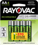 Ray-O-Vac® Rechargeable AA Nickel-Metal Hydride Batteries (4 Per Package)