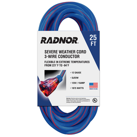 RADNOR™ 25' 15 A 125 VAC TPE Jacket Blue/Red Extension Cord
