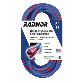 RADNOR® 50' 15 A 125 VAC TPE Jacket Blue/Red Extension Cord