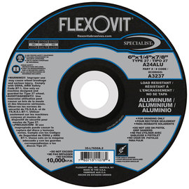 Flexovit® 6" X 1/4" X 7/8" SPECIALIST® ALUMINUM 24 Grit Aluminum Oxide Grain Reinforced Type 27 Depressed Center Grinding Wheel