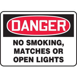 Accuform Signs® 10" X 14" Black/White/Red Aluminum Safety Sign "DANGER NO SMOKING MATCHES OR OPEN LIGHTS"