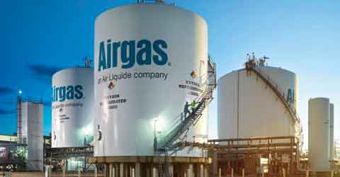 Several on-site bulk tanks, part of an Airgas air separation unit, are an example of the Airgas' multiple supply modes for gases via a robust supply chain and large US footprint.