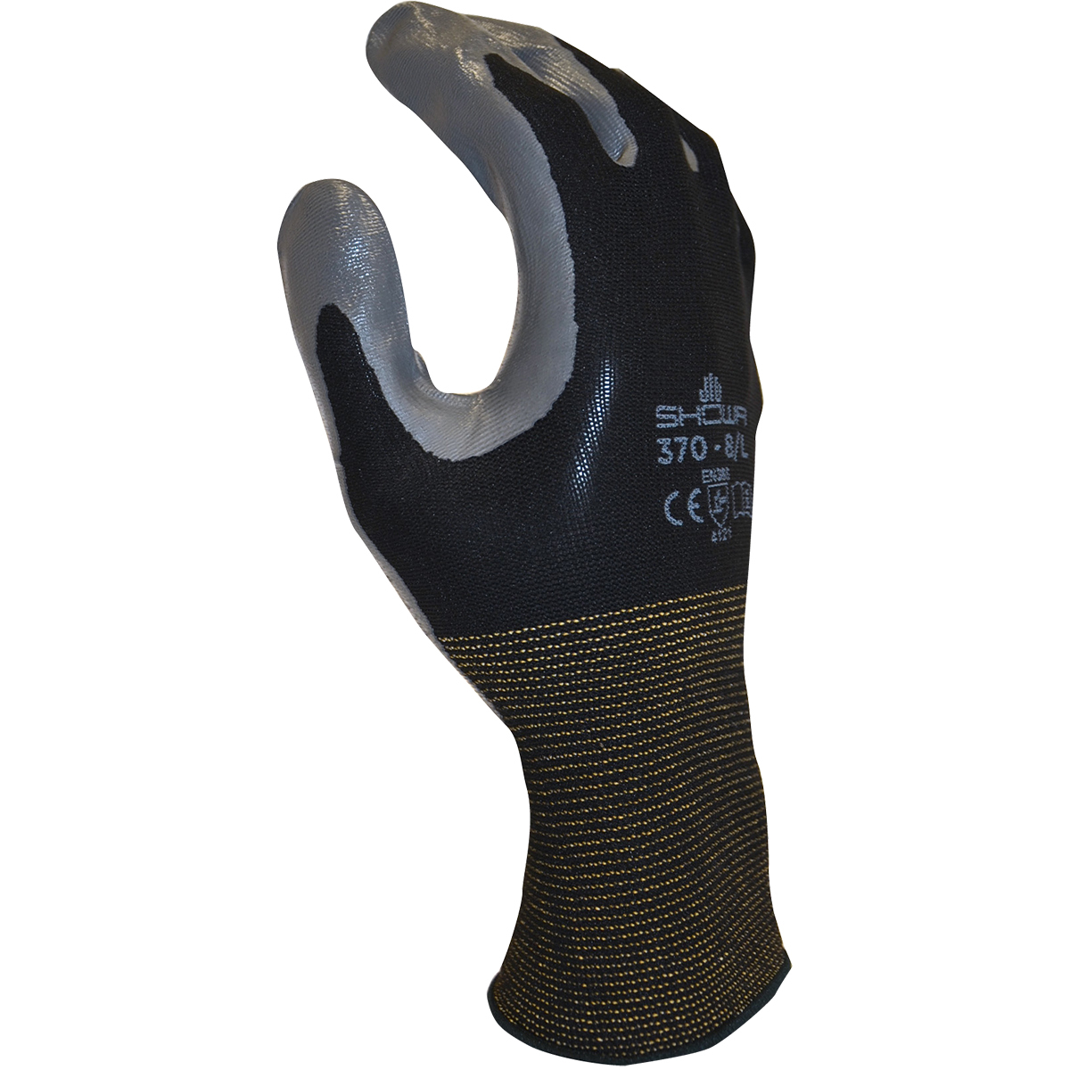 Pack of 12 Pairs Black SHOWA Atlas 370BM-07 Nitrile Palm Coating Glove Medium 
