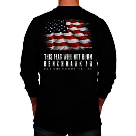 Benchmark FR® 5X Black Benchmark 3.0 Cotton Flame Resistant T-Shirt With Flag Will Not Burn Graphic