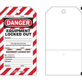 Brady® Black, Red and White Rigid Polyester Two-Part Perforated Tag "DANGER EQUIPMENT LOCKED OUT" With 3/8" Rolled Brass Eyelet Grommet (25 Per Pack)