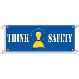 Brady® 4' X 10' White, Yellow And Blue 0.0551" Durable Polyethylene Banner "THINK SAFETY"