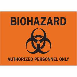 Brady® 7" X 10" X .011" Black And Orange Rigid Polyester Biohazard Sign "AUTHORIZED PERSONNEL ONLY"