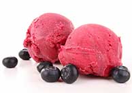Freezing and Chilling Brochure Two scoops of raspberry sherbert sprinkled with a handful of blueberries against a white background.