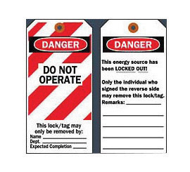 Brady® 5 3/4" X 3" Black/Red/White Rigid Polyester Tag (25 Per Pack) "DO NOT OPERATE This lock/tag may only be removed by___Name___Date___"