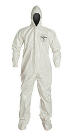 DuPont™ 2X White Tychem® 4000, 12 mil Chemical Protective Coveralls With Hood, Elastic Wrists And Attached Socks