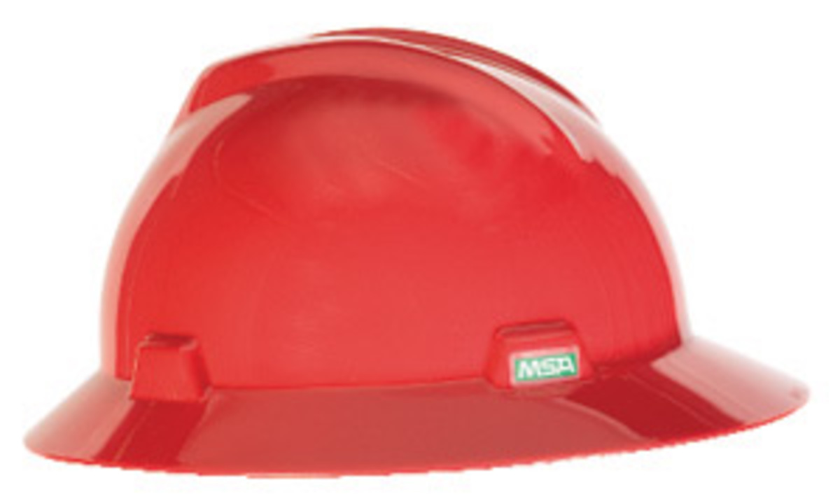 Red Full Brim V-Gard Hard Hat Fastrac MSA 4 pt Patchet Suspension Size 6.5-8 