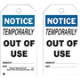 Brady® 5 3/4" X 3" Black/Blue/White Rigid Polyester Accident Prevention Tag (10 Per Pack) "TEMPORARILY OUT OF USE SIGNED BY___DATE___"