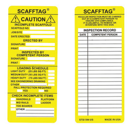 Brady® 7.625" X 3.125" Black/Yellow/White SCAFFTAG® Rigid Polyester Tag (100 Per Pack) "SCAFFTAG CAUTION INCOMPLETE SCAFFOLD"