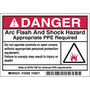 Brady® 3.5" X 5" Black/Red/White Permanent Acrylic Polyester Label (100 Per Roll) "ARC FLASH AND SHOCK HAZARD APPROPRIATE PPE REQUIRED DO NOT OPERATE CONTROLS OR OPEN COVERS WITHOUT APPROPRIATE PERSONAL PROTECTION EQUIPMENT. FAILURE TO COMPLY MAY RESULT…"