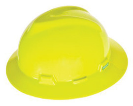 MSA Hi-Viz Yellow Green V-Gard® Polyethylene Full Brim Hard Hat With Ratchet/4 Point Ratchet Suspension