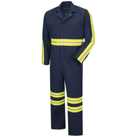 Red Kap® Large/Regular Navy Fluorescent Yellow Trim 7.25 Ounce 65% Polyester/35% Cotton Coveralls With Zipper Closure