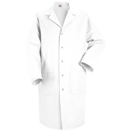 Heavy Duty White Butcher Coat With Red Collar 