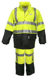MCR Safety® Large Black/Hi-Viz Green Luminator™ .40 mm Polyester/Polyurethane Suit