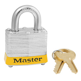 Master Lock® Yellow Laminated Steel 4 Pin Tumbler Padlock Hardened Steel Shackle