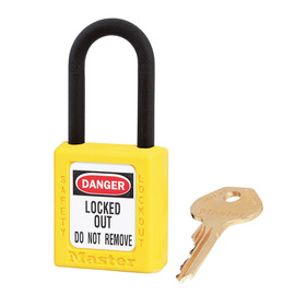 Master Lock® Yellow Thermoplastic Zenex™ 6 Pin Tumbler Padlock Nylon Shackle