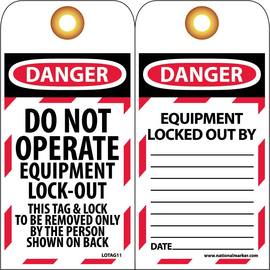 AccuformNMC™ 6" X 3" Black/Red/White Unrippable Vinyl "DO NOT OPERATE EQUIPMENT LOCK-OUT"