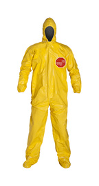 DuPont™ 5X Yellow Tychem® 2000, 10 mil Chemical Protective Coveralls With Hood, Elastic Wrists And Attached Socks