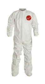 DuPont™ Large White Tychem® 4000, 12 mil Chemical Protective Coveralls With Elastic Wrists And Attached Socks