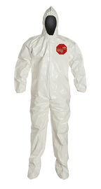 DuPont™ X-Large White Tychem® 4000, 12 mil Chemical Protective Coveralls With Hood, Elastic Wrists And Attached Socks