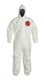 DuPont™ 4X White Tychem® 4000, 12 mil Chemical Protective Coveralls With Hood, Elastic Wrists And Ankles
