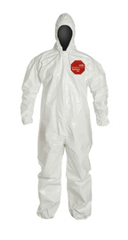 DuPont™ 3X White Tychem® 4000, 12 mil Chemical Protective Coveralls With Hood, Elastic Wrists And Ankles
