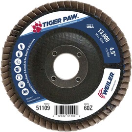Weiler® Tiger Paw™ 4 1/2" X 7/8" 60 Grit Type 27 Flap Disc