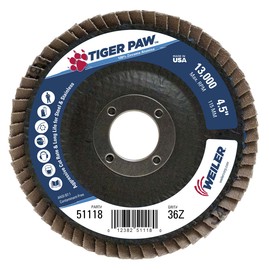 Weiler® Tiger Paw™ 4 1/2" X 7/8" 36 Grit Type 29 Flap Disc