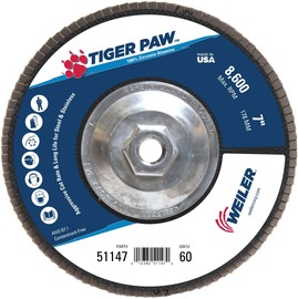Weiler® Tiger Paw™ 7" X 5/8" - 11 60 Grit Type 29 Flap Disc