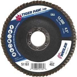 Weiler® Tiger Paw™ HD 4 1/2" X 7/8" 40 Grit Type 27 Flap Disc