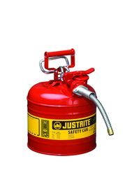 Justrite™ 2 Gallon Red AccuFlow™ Galvanized Steel Type II Vented Safety Can With Stainless Steel Flame Arrester And 5/8