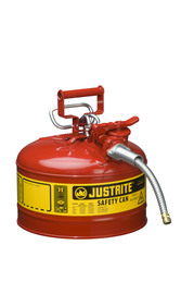 Justrite™ 2 1/2 Gallon Red AccuFlow™ Galvanized Steel Type II Vented Safety Can With Stainless Steel Flame Arrester And 5/8