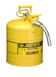 Justrite™ 5 Gallon Yellow AccuFlow™ Galvanized Steel Type II Vented Safety Can With Stainless Steel Flame Arrester And 1