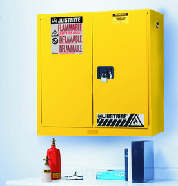 Justrite® 20 Gallon Yellow Sure-Grip® EX 18 Gauge Cold Rolled Steel Safety Cabinet