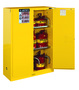 Justrite™ 45 Gallon Yellow Sure-Grip® EX 18 Gauge Cold Rolled Steel Safety Cabinet With (2) Self-Closing Doors And (2) Shelves (For Flammables)